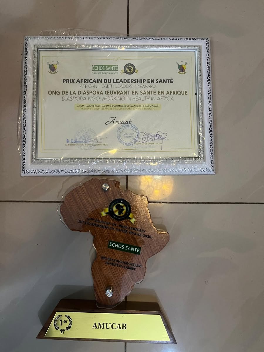 Prix Africain du Leadership en Santé décerné à AMUCAB, trophée en forme d'Afrique